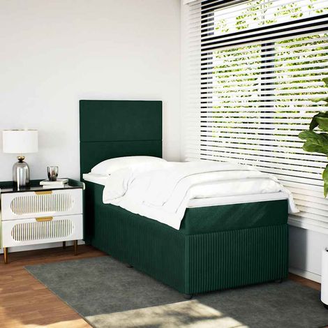 Boxspringbett mit Matratze Dunkelgrün 90x190 cm Samt