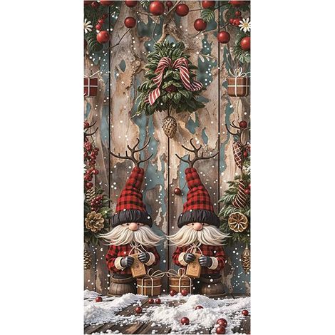 Habillage De Porte De Noël - 90 X 180 Cm - Motif Père Noël - Décoration Intérieure Et Extérieure - 1 Pièce (1/5)