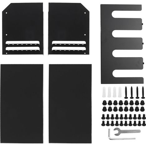 Range-outil mural 4 emplacements, structure en fer multifonction, support compact pour perceuse, fixation murale pour atelier et entrepôt, noir. (1/5)