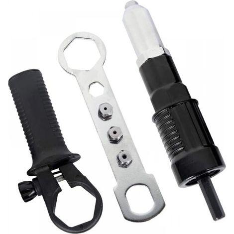 Electric Rivet Gun Adapter Rivet Drill Adapter Riveter Insert Nut Tool with 2.4/3.2/4.0/4.8mm Diameter Rivet Head and Black Handle Wrench (1/5)