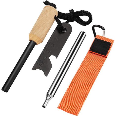 Lot de 1 tisonnier extensible et souffleur à feu multifonction, portable, extra-long, kit de survie pour foyer, camping et poêle (1/3)