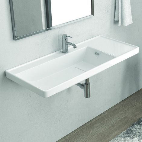 Lavabo sospeso in ceramica bianco lucido 100cm Litos-TT81 kamalu