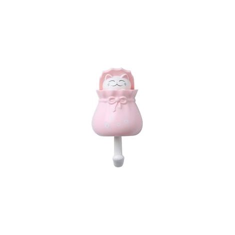 Lindo gancho con forma de gato para bolsas de la suerte (rosa), no requiere taladro, para cocina y baño, porche, decoración de armario, gancho con forma de gato de dibujos animados, toallero, ropa