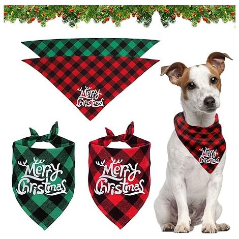 Sciarpe per animali domestici, bavaglini triangolari, bandane a quadri per accessori per costumi natalizi per animali domestici, bandane per cani e gatti di piccola e media taglia, confezione da 2 (1/5)
