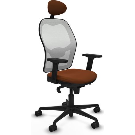 Jorquera sincro malla blanca similpiel marrón brazos 2D base nailon cabecero fijo ruedas 65mm nailon (1/5)