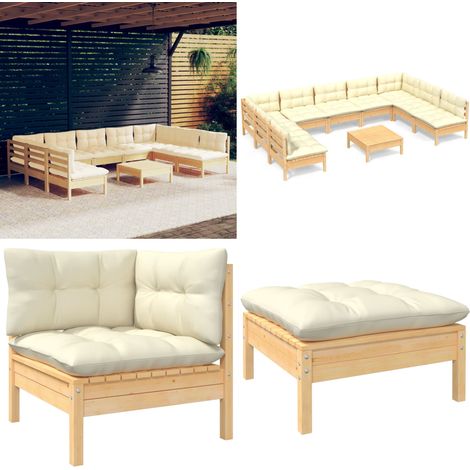 10-tlg. Garten-Lounge-Set mit Creme Kissen Massivholz Kiefer - Gartensaison - Lounge Set - Gartenmöbel - Outdoor Möbel - Kiefernholz - Home & Living (1/5)