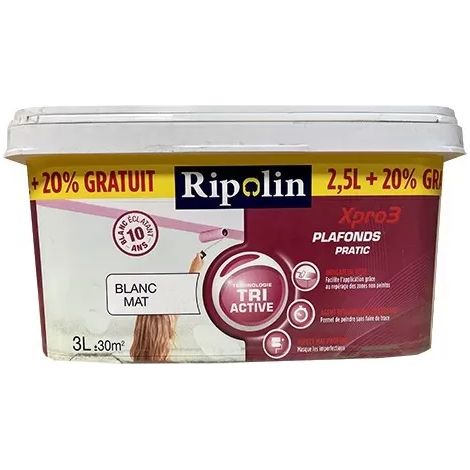 Ripolin – Peinture blanche pour plafond 3 L – Aspect mat – Indicateur rosé pour application – Blanc éclatant après séchage - MAT 3 L