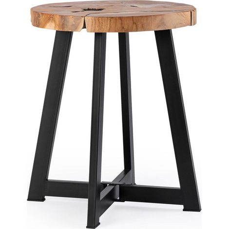 Tavolino "Elwood" gambe in acciaio e piano in radici di teak per arredamento -Ø 40 cm (1/4)