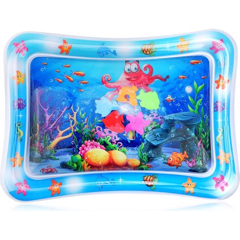 Tapis d'éveil gonflable premium pour bébés et jeunes enfants, tapis de jeu rectangulaire avec pompe, centre d'activités pour bébés (Poulpe) (1/5)
