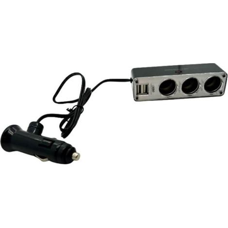 Triple prise allume-cigare 12V 24V 5A max avec 2 USB 3.1A