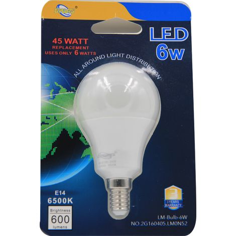 Dawei lampadina led a sfera 6w E14 6500k luce fredda 1000 lm 3 anni di garanzia (1/2)