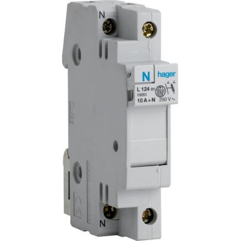 Hager – Coupe-circuit 1P+N 10A 250V – Interrupteur général avec surveillance des fusibles – Borne à vis – Montage en saillie (1/2)