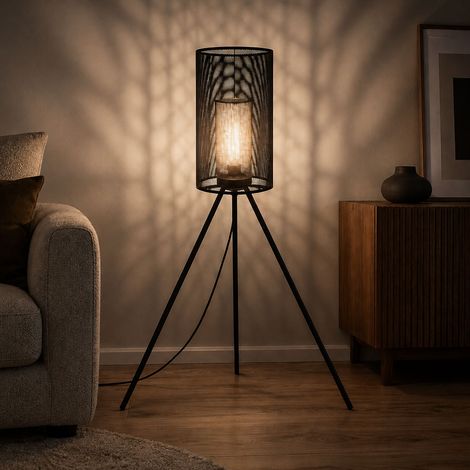 Außenstehleuchte Stehlampe Terrasse Gitter Schwarz Stahl Schalter H 117 cm (1/5)
