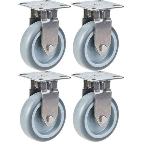 Roulettes - Construction Material - 75mm - Stainless Steel - Gray Rubber - Fixed