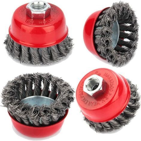 Cepillo de limpieza de metales, 4 piezas M14 Cepillo de malla de alambre trenzado 75 mm para corte con cepillo de amoladora angular, eliminación de óo, pintura desviadora de corrosión (1/3)