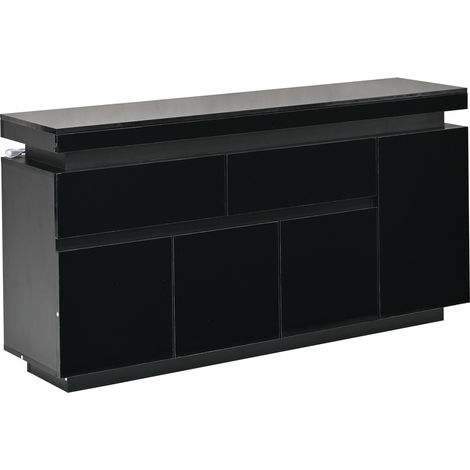 Credenza soggiorno nera 140 x 35 x 72,5 cm con 2 cassetti, 4 ante e LED (1/5)