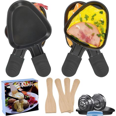 4PCS Poelon Raclette Triangle 18x10cm Revêtement Antiadhésif mini Poelon Raclette avec Matériau épaissi avec 4 Pelles en Bois Naturel pour Omelette au Fromage Fondu (1/5)
