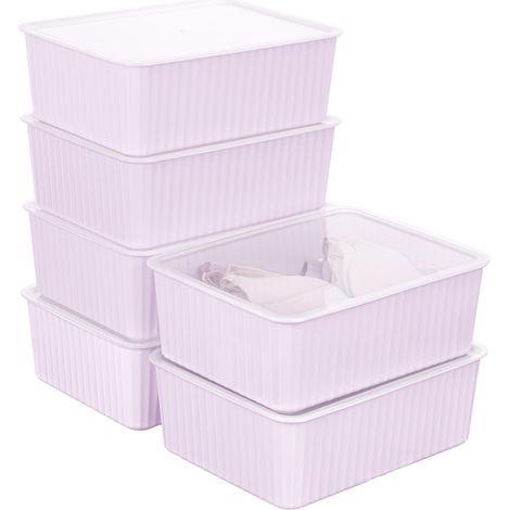 Boîte de rangement en plastique pour lingerie et chaussettes avec couvercle, organisateur de chaussettes, organisateur de tiroir empilable, panier de garde-robe, rose (31 x 24 x 11 cm) (1/3)