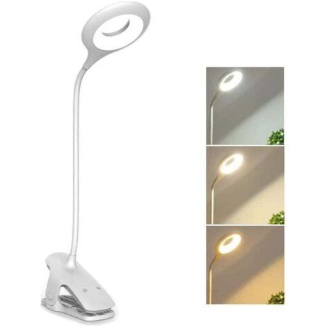 Flexible wiederaufladbare LED-Schreibtischlampe mit Klemmfunktion, 3 Farben und 3 Helligkeiten, dimmbare Nachttischlampe mit Touch-Steuerung, kabelloses, batteriebetriebenes LED-Leselicht zum Anklemme