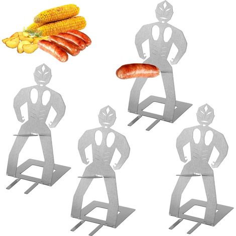 Support à saucisses pour barbecue lot de 4, super-héros, supports à hot-dogs amusants Manneke Saucisse, fourchette barbecue humoristique pour camping pique-niques, cadeau homme (1/5)