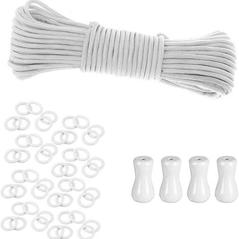 2.0 Cordon de traction en bois blanc de 20 m (4 pièces), 100 stores romains blancs, ensemble d'accessoires de suspension pour cordon de traction de store vénitien. (1/5)