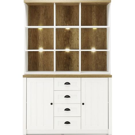 Esszimmer Buffetschrank im Landhausstil PISA-61 in Pinie weiß und Eiche hell, B/H/T: 130/198/43cm (1/5)