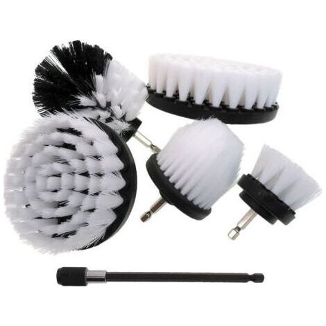 6-teiliges Reinigungsbürsten-Set für Bohrmaschinen, Bürsten für Autobohrmaschinen, Fliesen, Teppiche, Badewannen, Küchen, Toiletten, weiße elektrische Rotationsbohrbürste (1/4)