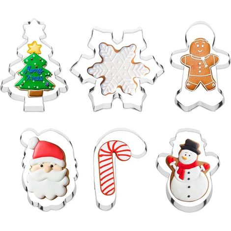 Emporte-pièces de Noël : set de 6 formes métalliques - Bonhomme Pain d'Épices, Bonhomme de Neige, Sapin de Noël. (1/4)