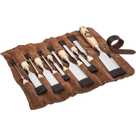 Kirschen 1191002 Stechbeitelsatz in Ledertasche 12 tlg con lame da 2 mm a 50 mm custodia in cuoio colore Cuoio