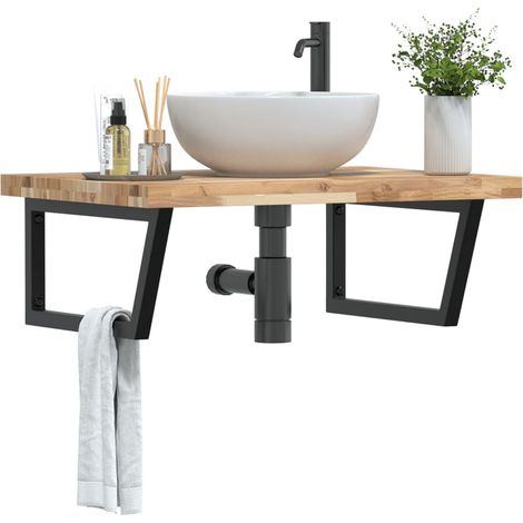 Waschbeckenregal Wandmontage Stahl und Akazienholz