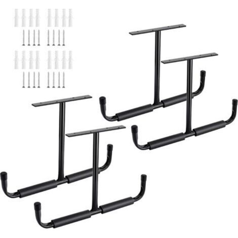 Metal Garage Ceiling Storage Hooks, Wall Hooks, Heavy Duty Utility Hooks for Ladder, Bicycle, Wood, Tools and Other Bulky Items (4-Pack, Black) (1/5)