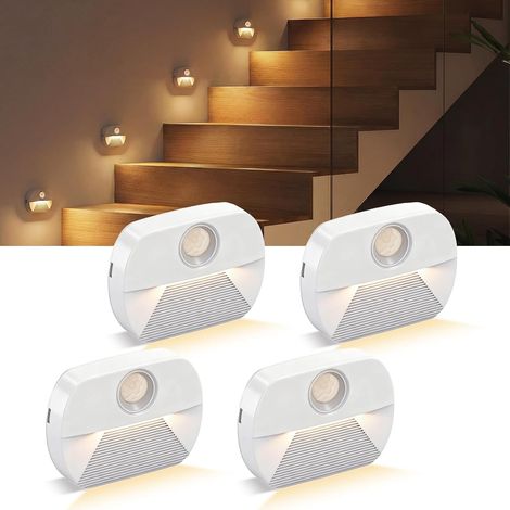 lot de 4 Veilleuse LED avec détecteur de mouvement, éclairage d'escalier intérieur pour enfants, lampe à détecteur de mouvement, allumage/extinction automatique pour couloir, salle de bain (1/5)