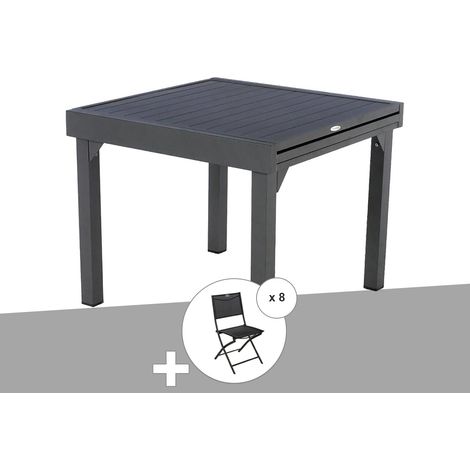Ensemble repas table extensible alu 4/8 places Graphite + 8 chaises Modula - Hespéride (1/3)