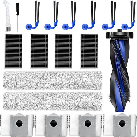 Lot de 19 pièces de rechange T90 Omni pour aspirateur robot ECOVACS DEEBOT T90 Omni / T90 PRO Omni, kits d'accessoires de rechange avec 1 brosse principale, 6 brosses latérales, 4 filtres, 2 rouleaux (1/5)
