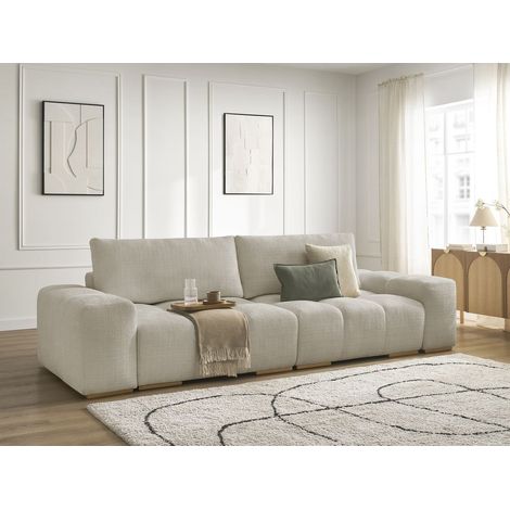 BOBOCHIC - Canapé droit fixe 3 places ANAKIN tissu texturé Beige (1/5)