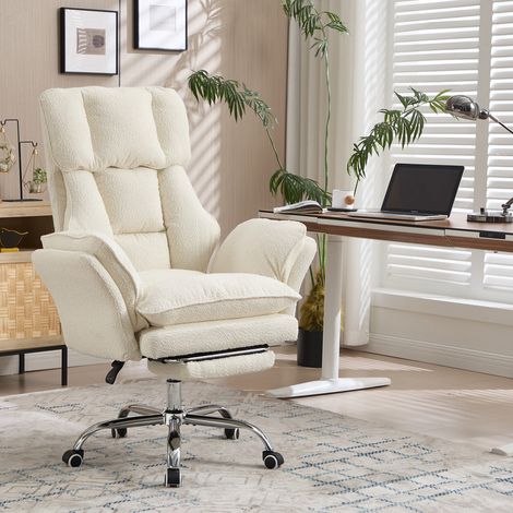Chaise gaming ergonomique pivotante, repose-pieds, inclinable 135, charge 150kg, Blanc