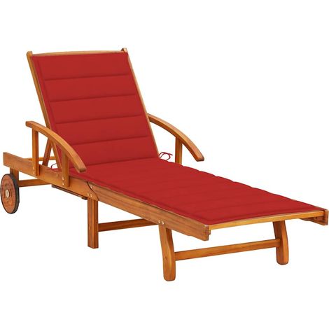 Bain de soleil avec coussin Chaise de jardin - Transat de jardin Bois d'acacia solide BV989726 - BonneVie (1/5)