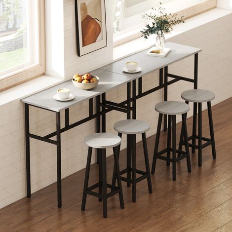 6-teiliges Barset mit 4 Barhockern und 2 Stehtischen aus Spanplatte und Stahl für Küche und Wohnzimmer, Grau