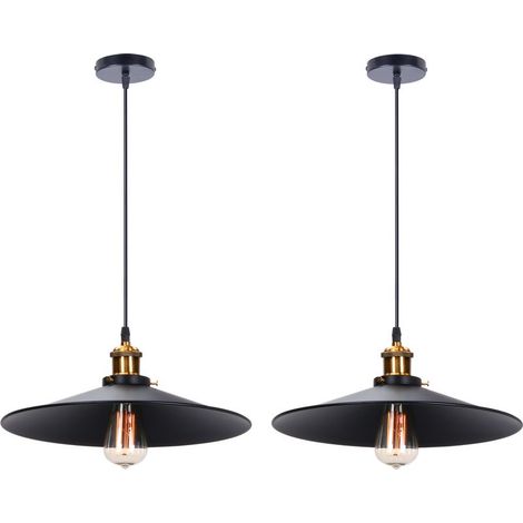 2PCS Suspension Luminaire Rétro Lustre En Fer En Métal Plafonnier D'Intérieur Vintage Pour Salle À Manger, Chambre À Coucher, Noir 36CM (1/5)