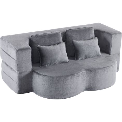Divano Letto Futon con 4 Cuscini, Materasso Pieghevole in Schiuma, Blu Grigio (1/5)