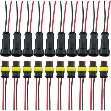 Fiche Etanche, Électrique Prise Mâle et Fem, AWG Connecteur Etanche Electrique (2 Broches avec Fil × 10 Kits) (1/5)