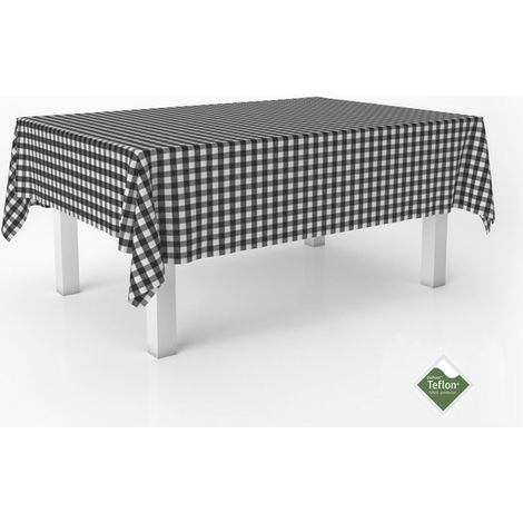 Nappe Vichy Carreaux Moyens Anti-Taches Ronde 140 cm Noir (1/5)