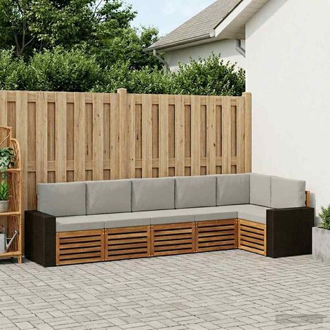 vidaXL Ecksofa Set 6 pcs Natürlich und Hellgrau Massivholz Akazie (1/5)