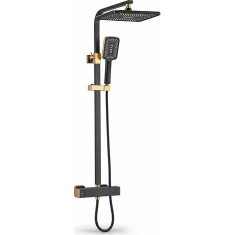 Colonna doccia termostatica quadrata per vasca da bagno dorata (1/5)
