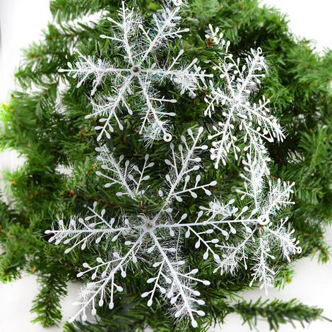 30 Stück weiße 15 cm große Fensteraufkleber mit weihnachtlichen Schneeflocken für die Weihnachtsfeier-Dekoration zu Hause. (1/4)