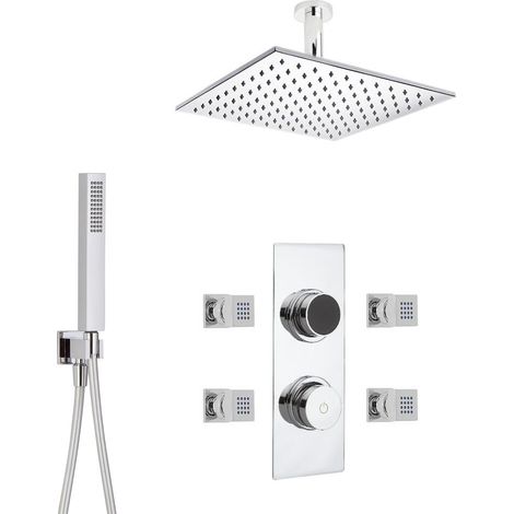 Hudson Reed - Kit de Douche Thermostatique Digital 3 Fonctions avec Pommeau Plafond Carré - 4 Buses Massages