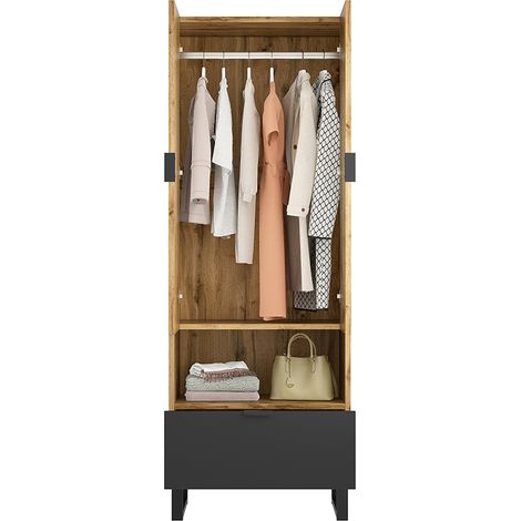 Garderobenschrank-1St, 1 Schubkästen, Ein Fach mit verstellbaren Einlegeböden in Naturel (1/5)
