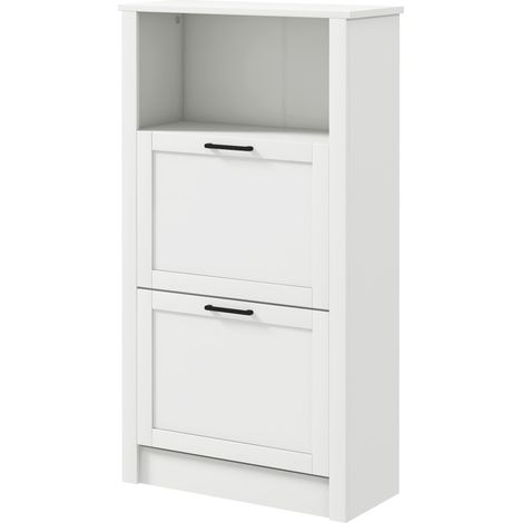 Meuble à chaussures étroit 2 portes, étagères réglables, compartiment ouvert, capacité 10 paires, blanc 58x24x105 cm