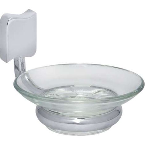 Perfetto 2 Seifenhalter mit Glaseinsatz (klar) mit Dekor ''Welle'', Messing massiv, PERF-SH2 chrom