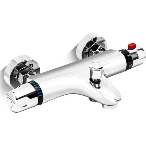 1 Mitigeur Thermostatique, Laiton, Bouton Sécurité 38℃, 2 Sorties Eau, Chromé, Salle De Bain (1/5)